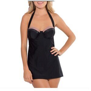 Black Glitter Swimsuit Swimdress halter 36B
